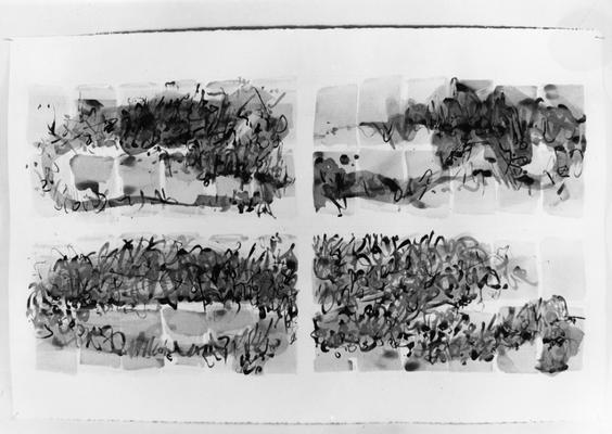 An ink wash figure study of abstract human forms by John Tuska