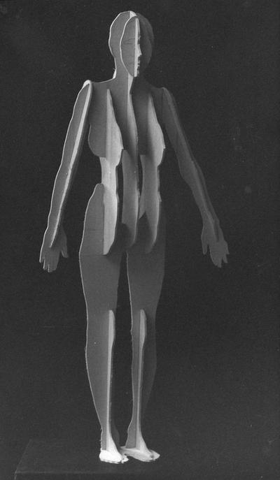 A basswood pattern for a Plexiglas figure by John Tuska
