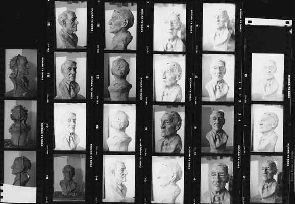 A proof sheet of images of a clay bust study for the John Sherman Cooper bust by John Tuska