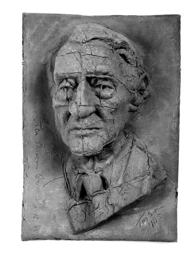 A clay tile relief of John Sherman Cooper by John Tuska