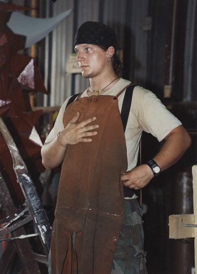 Andrew Marsh in the University of Kentucky foundry during the casting of 