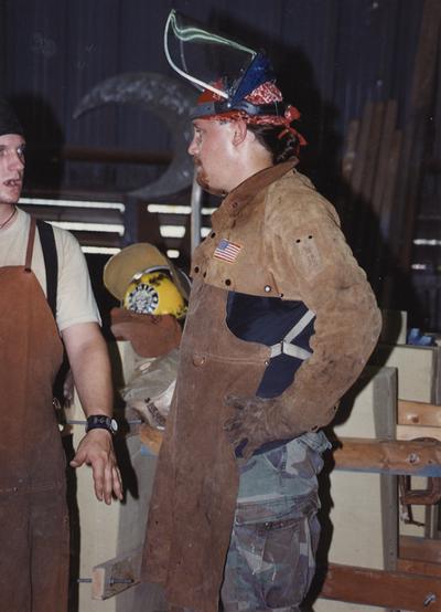 Andrew Marsh and Scott Oberlink at the University of Kentucky foundry during the casting of 