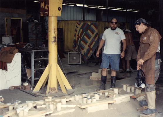 Jack Gron and Scott Oberlink at the University of Kentucky foundry during the casting of 