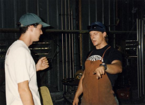 Jim Wade and Andrew Marsh at the University of Kentucky foundry during the casting of 