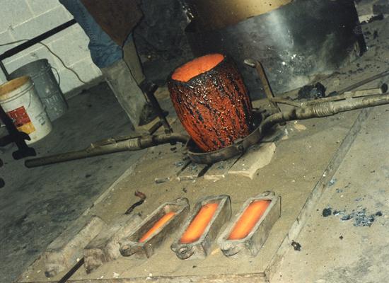 The crucible after a pouring at the University of Kentucky foundry during the casting of 
