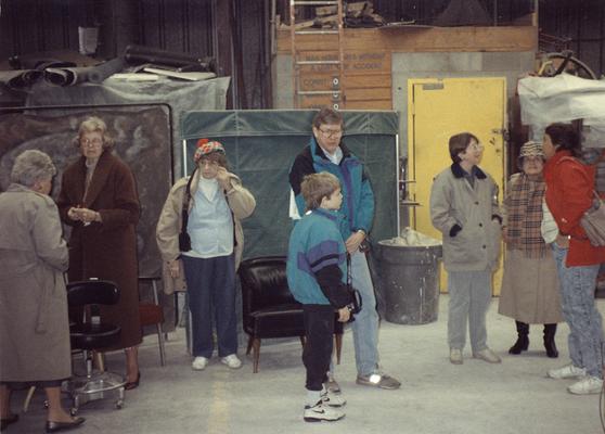 An unidentified lady, Rosemary Brooks, Stephanie Langregan, Dr. Larry Beach and son, Bonnie Caudill, Weidman, Rosemary's sister at the University of Kentucky foundry for the casting of 