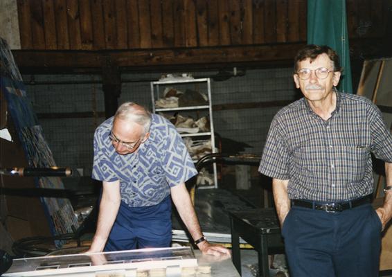 Henry Leadingham and Bob Williams at the University of Kentucky foundry for the casting of 