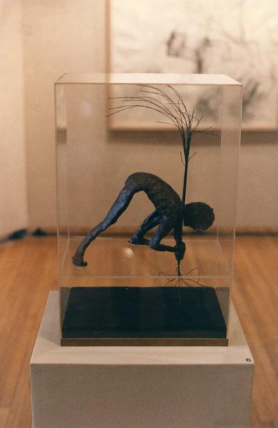 A bronze sculpture in an exhibit entitled 