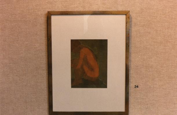 A water color painting of a human figure in an exhibit entitled 