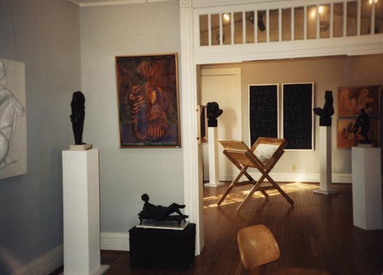 An image of Tuska artwork at the opening of the Tuska Gallery, which was the home of John Tuska