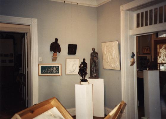 An image of Tuska artwork at the opening of the Tuska Gallery, which was the home of John Tuska