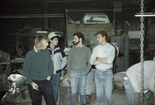 Four students and John Tuska in a foundry class. The photograph was taken by Zig Gierlach