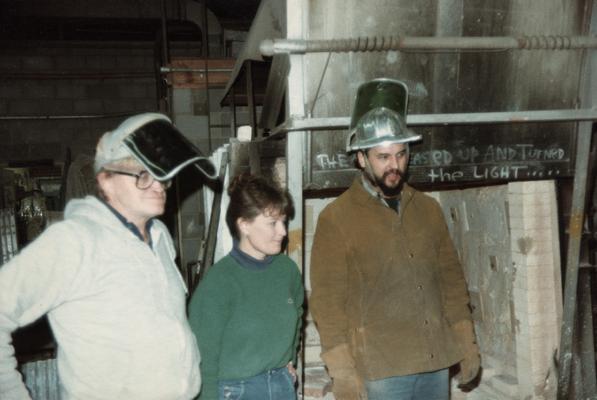 John Tuska, an unidentified woman and Jack Gron in the University of Kentucky foundry. The photograph was taken by Zig Gierlach