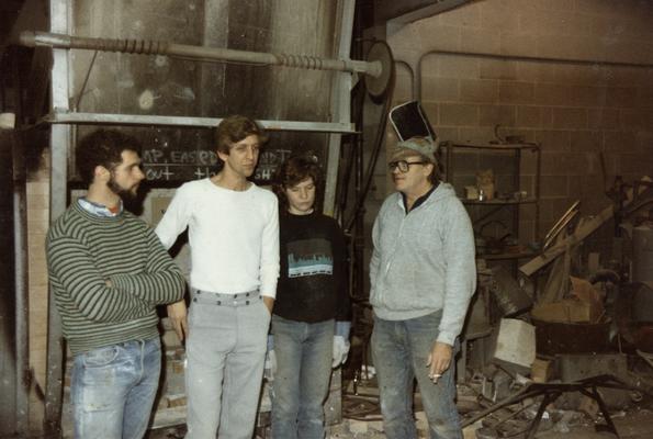 John Tuska and three students in the University of Kentucky foundry. The photograph was taken by Zig Gierlach