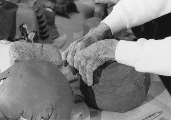 Students working on clay in John Tuska's ceramics class at the University of Kentucky