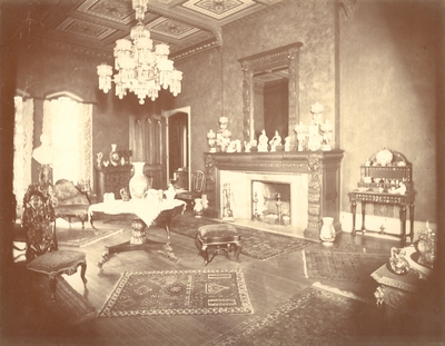 Loudoun House, interior; drawing room, fireplace visible