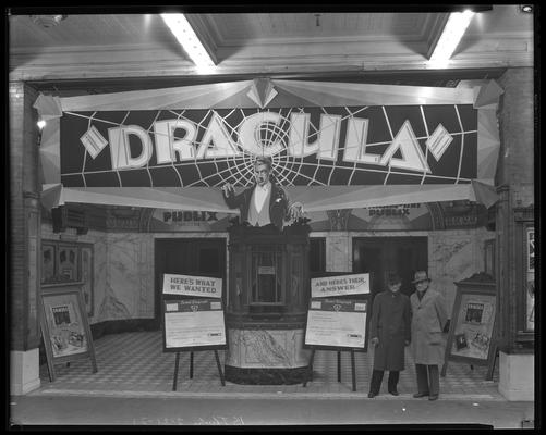 Kentucky Theatre (movie theater), 214 East Main, exterior; lobby entrance decorated to promote 