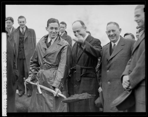 Student Union building (University of Kentucky); man with a shovel breaking ground