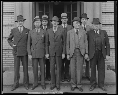 Lexington Police Department; group, detectives, unidentified men, unidentified group standing on steps of building