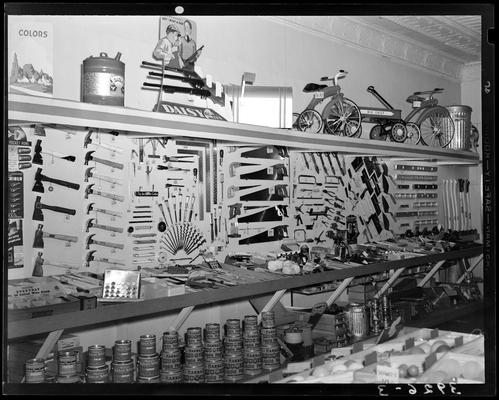 Hayden Hardware Store; interior, items on shelf