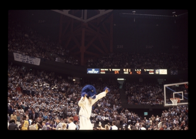 UK vs. LSU: Blue mascot on floor, band and fans in stands