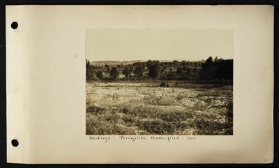 View over field, trees and hills in distance, notation                          Birdseye, Perryville Battlefield 1907
