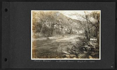 River, bluffs on left bank, flat rocks on right, notation                          Dick's River - in Rice's Bend - Boyle County - 1906