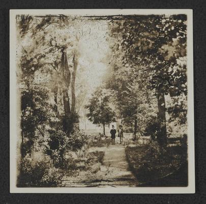 Two people on walkway in woods at Ashland