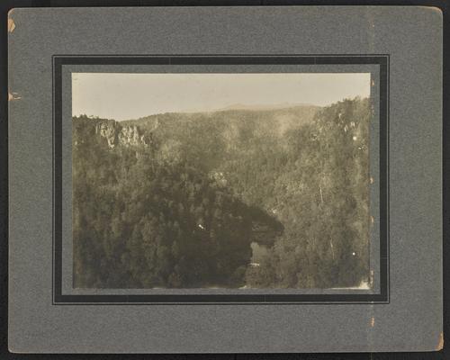 View of the Kentucky mountains. Back of the photograph reads: The Mountain Child- His Environment