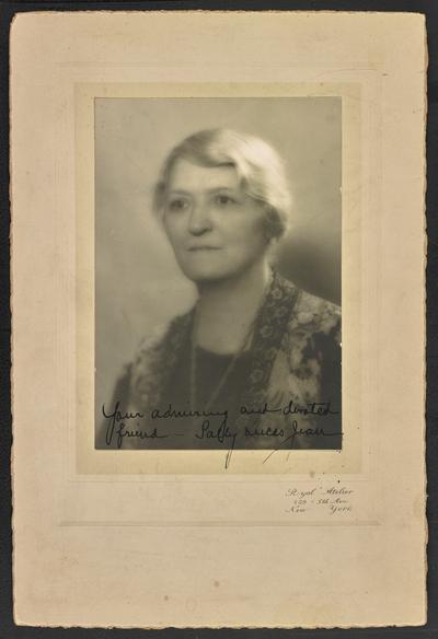 Sally Lucas Jean, the back of the photograph reads: Your admiring and devoted friend- Sall Jean Lucas