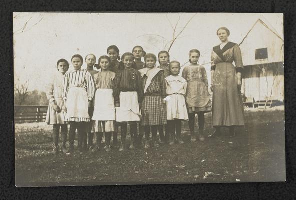 Mrs C.C. Curthwaits, teacher. Stella Jennings class, Domestic Science Class in Alfrey School