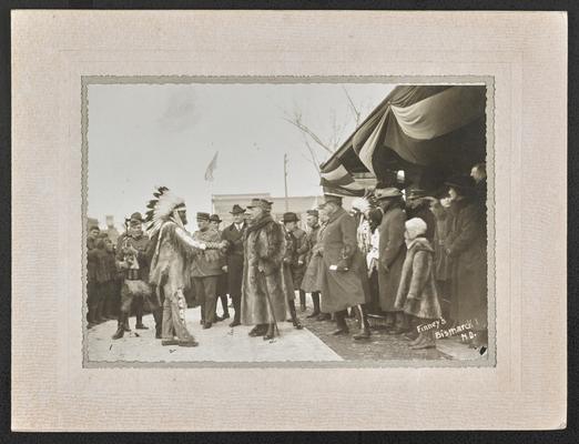 Major Welch with Chief Red Tomahawk, presenting Marshal Foch with Pipe of Peace