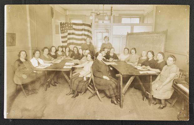 New York students. Back of the photograph reads: Italian and Jewish mothers, literate and illiterate, Federation Settlement