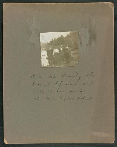 Unidentified students. Back of the photograph reads: 5 in one family who learned to read and write in two weeks at Moonlight School