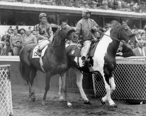 Horses; Riley; Speed Supreme; Silky Sullivan and his unidentified horse at the 1958 Kentucky Derby