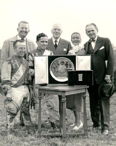 Horses; Harness Racing; Winner's Circle; Hasty House and owners in the Winner's Circle, 1955