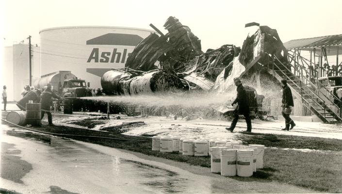 Ashland Bulk Oil Plant; 1973 Explosion and Fire; Firemen fight a dying fire