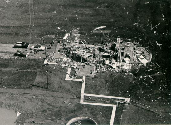 Colombia; 1971 Tornado; Scattered debris of a large structure in Colombia, KY
