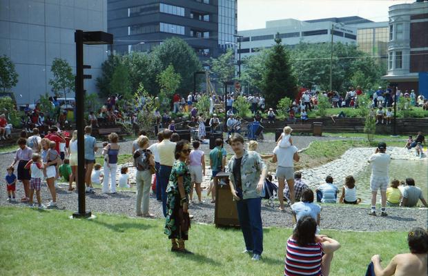 Band and audience in park