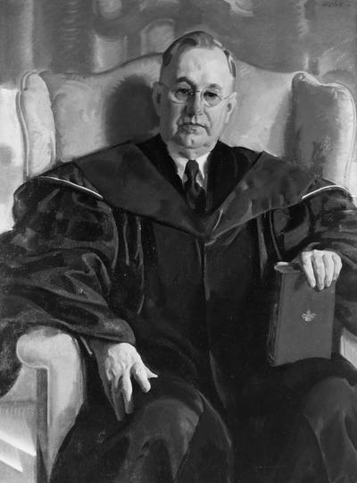 Donovan, Herman Lee, President, University of Kentucky, 1941 - 1956, birth 1887, death 1964, photo of painted portrait of Donovan, Photographer: John B. Kuiper