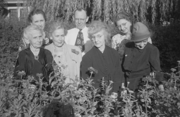 Funkhouser, William D., Photo of Mrs. Hugh Clark Funkhouser (far left), mother of W. D. Funkhouser and Josephine (back right), wife of W. D. Funkhouser, pictured with other unidentified individuals