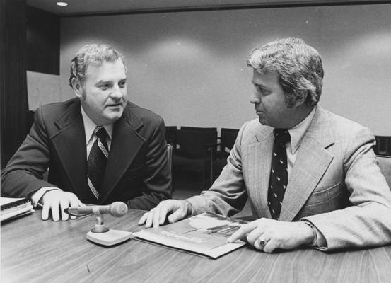 Griffin, George W., Member of Board of Trustees, 1968 - 1981; 1983 - 1989 pictured (right) with Paul Sears, faculty BOT member, University Information Services