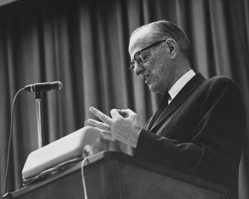 Judd, Walter H., doctor who was United States Congressman representing Minnesota (1943 - 63) pictured speaking at the sixth annual Alumni Seminar