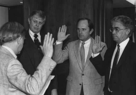 Ramsey, Frank, 1974 - 1988 Member of the Board of Trustees, pictured with Brereton C. Jones and Larry Jones