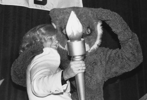 Sexton, Karen, United Way co-chair, pictured hugging the University of Kentucky Mascot