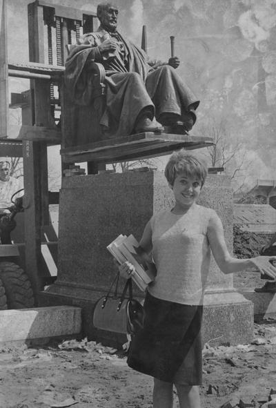 Walters, Linda, pictured in front of President James K. Patterson Statue