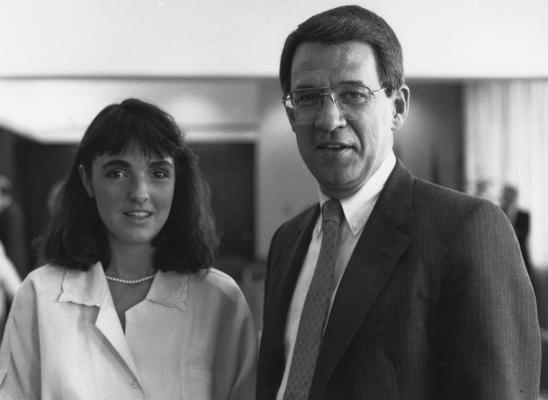 Weaver, Cynthia, Student Government President, 1987 - 88 Member of the Board of Trustees, pictured with David Roselle