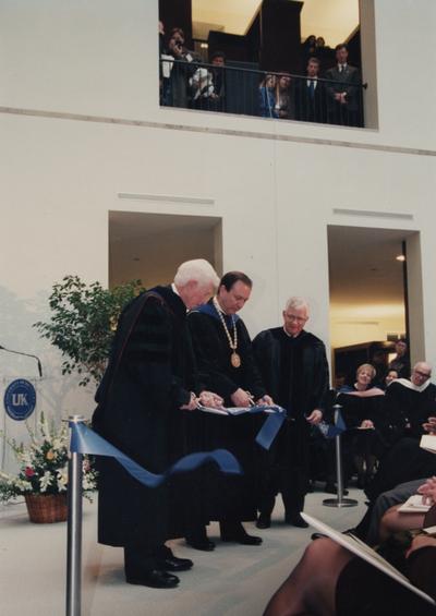 Young, William T. Sr., b. 15 Feb 1918 d. 12 Jan 2004 Mr. Young was a 1939 University of Kentucky graduate in mechanical engineering. He was a member of the Board of Trustees. Pictured at the dedication of the William T. Young Library, Young was a philanthropist, businessman, and owner of Overbrook Horse Farm, Instrumental in the book endowment and building of William T. Young Library, pictured with University of Kentucky President Charles T. Wethington, and Paul Willis, Director of Libraries