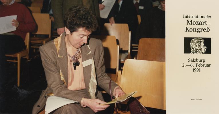 Longyear, Rey M., Musicologist, Professor, School of Music, 1964 - 1994, b. 1930 - d. 1995; Katherine Longyear, spouse of Dr. Longyear, pictured at the Internationaler Mozart-Kongreb in Salzburg, Austria, February 2 - 6, 1991