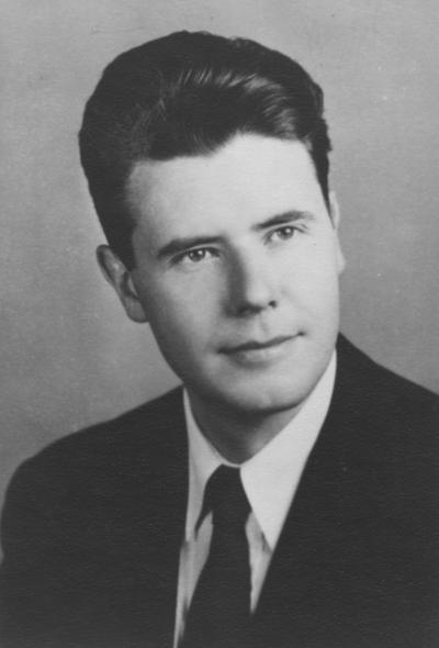 Henderson, Hubert, Professor and Chair, School of Music, Dean of College of Fine Arts, University of Kentucky, 1965-1989; Director of Bands, Montana State University, 1954-55; Director of Bands, University of Maryland, 1955-1965; portrait print photograph as college graduate, 1941